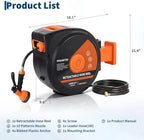 Retractable Garden Hose Reel, 1/2 Inch x 100 ft Wall Mounted Hose Reel with 10 Patterns Nozzle, Heavy Duty Garden Water Hose Reel with Upgraded Slow Return System, Any Length Lock and 180°Swivel Brack - Image 7