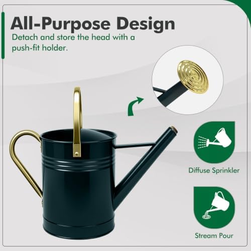 Gold Galvanized Iron Watering Can for Indoor Plants, DIY Watering Cans for House Plant Garden Flower, Long Spout Water Can for Outdoor Watering Plants 6.44L 1.7Gallon (Dark Green) - Image 4