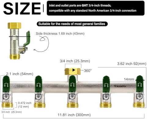 5 Way Garden Hose Splitter, 3/4" GHT Water Spigot Splitter (Green) - Image 2