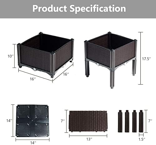 GRAFFY Set of 4 Raised Garden Bed Kits, Elevated Garden Beds with Self-Watering Design, Raised Garden Boxes for Flowers Vegetables and Herbs, Planting Box Container for Patio Yard Balcony (Brown) - Image 5