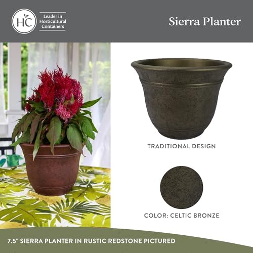 The HC Companies Sierra Round Self-Watering Pot - Lightweight Plastic Planter for Herbs & More - Durable Plant Pots for Indoor Plants & Outdoor Plants (13” Celtic Bronze, Pack of 1) - Image 2