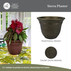 The HC Companies Sierra Round Self-Watering Pot - Lightweight Plastic Planter for Herbs & More - Durable Plant Pots for Indoor Plants & Outdoor Plants (13” Celtic Bronze, Pack of 1) - Image 2