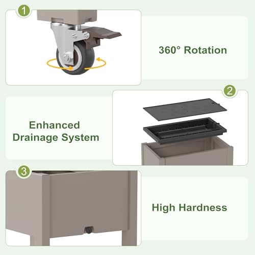 Fancyango Raised Garden Bed with Wheels 26.3" Hx2 -Gray - Image 5