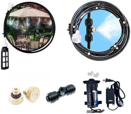 Misting Cooling System with Brass Fog Nozzles, Fog Cooling, Mist Irrigation System Kit, Misting Line with Copper Metal Mist Nozzles (Size : 10M(32.8ft)+13 nozzles) by Unknown