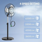 ROVSUN 20" Pedestal Misting Fan with BLDC Motor & Spray Ring, Industrial Outdoor Standing Mist Fan with Adjustable Height, 4-Speed High Velocity Oscillating Mister Fan for Outside Cooling, Patio - Image 5