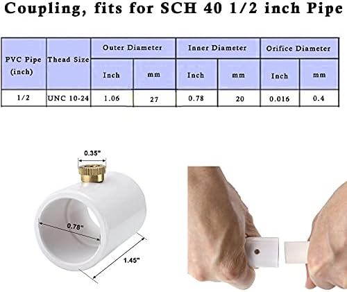 20 Packs 1/2" PVC Misting Nozzles Coupling with Brass Mist Nozzle - Image 2