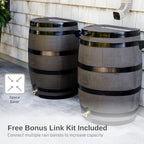 RTS Home Accents 50-Gallon Rain Barrel with Link Kit, Flat Back Rain Water Collection Barrel, Link Kit Included, Woodgrain with Black Stripes (2 Pack) - Image 6