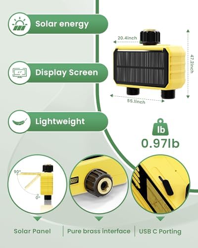 Solar Sprinkler Timer, Water Timer for Garden Hose, Outdoor 2 Zone Hose with Rain Delay/Automatic/Manual Watering System, Digital Programmable Faucet Timing Irrigation for Lawn, Yard(No WiFi) - Image 7