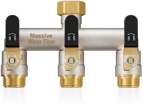 3 Way Hose Splitter Heavy Duty, Garden Hose Splitter with 3 Long Handle, Full Flow Brass Nickel Plated Water Hose T Spigot Splitter Adapter Connector, 3/4 - Inch GHT Thread (Black) by Lnezcdb