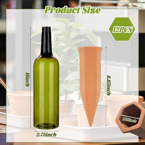 TINSKY 6 Sets Plant Watering Devices Terracotta Self Watering Spikes and 26 Oz Plastic Green Bottles Slow Release Vacation Plant Waterer Automatic Planter Insert for Indoor Outdoor Plants - Image 4