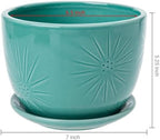 MyGift 7-Inch Turquoise Ceramic Planter Pot with Drainage Hole & Saucer - Image 5