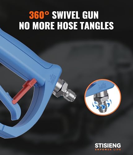 Short Pressure Washer Gun with 360° Swivel, High Pressure Stubby Power Washer Gun Kit with 5 Nozzle Tips, M22-14mm & 15mm Adapters, 3/8" QC for Car Wash Detailing & Cleaning (Blue) - Image 3