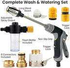 Long Wand Hose Nozzle Sprayer with Foam Bottle, Adjustable Water Spray Gun with 6 Adapters, Trigger Lock and Rubber Grip for Car Wash, Garden Watering and Outdoor Use, 1 Pack - Image 2
