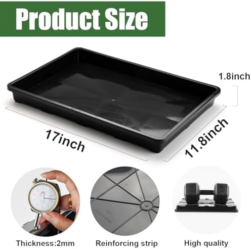 RooTrimmer 10 Pack Nursery Pots Trays (17"x11"x2"), Plastic Flat Seed Starter Trays, Durable Carrying Seedling Starter Tray, Reusable Tray for Planting and Collecting Drainage Water (Black) - Image 3