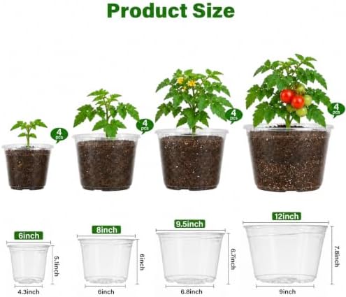 Bluepro Clear Nursery Pots with Drainage Holes, 6/8/10/12 Inch, 20-Pack - Image 2