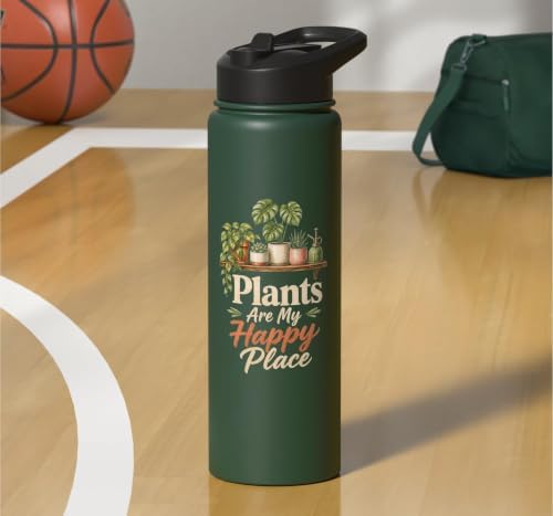 Plants Are My Happy Place Plant Mom Lover Watercolor Gift Stainless Steel Insulated Water Bottle - Image 7