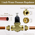 1 inch Pressure Reducing Valve, Water Pressure Regulator for Home, Sweat - Image 2