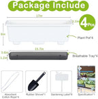 Window Box Planter 4 Packs, 17 Inches Rectangle Flower Pots with Drainage Holes & Trays, Pots for Vegetables, Herbs, Flowers, Garden Windowsill Balcony (White, 17 * 5.1 * 6 inch) - Image 4