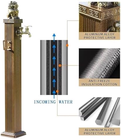 Freeze Proof Outdoor Faucet,Garden Water Column with Unique Design Brass Faucets,Outdoor Spigot with Garden Hose Holder Freestanding,Water Spigot Extender, Garden Tub Faucet(Brass,113cm/44.5in) - Image 3