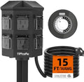 TiFFCOFiO Outdoor Power Strip Waterproof, 24 Hour Mechanical Timer, 15 ft Extension Cord, 6 Grounded Outlets for Outdoor Lights, ETL Listed (15 FT) by TiFFCOFiO