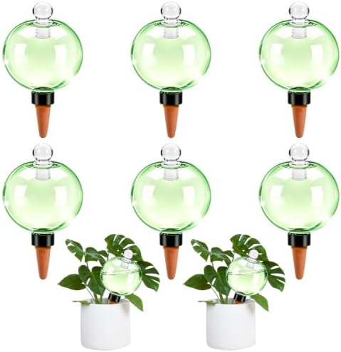 Plant Self Watering Globes with Covers, Plastic Water Bulbs Top Fill, Plant Watering Devices System Slow Release Terracotta, Water Spikes Stakes for Indoor (Green, 6pack) by GEWOSI