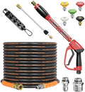 Pressure Washer Gun and Hose Kit, 4800PSI Flexible & Kink-Resistant - Steel Braided & Durable High Power Washer Hose 50 FT with 3/8" Swivel Quick Connector and M22 14mm Adapters & 5 Nozzles by Unknown