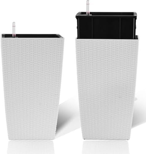 22.6 inch Planters, 22.6 Inch Square Self Watering, White, 2 - Image 2