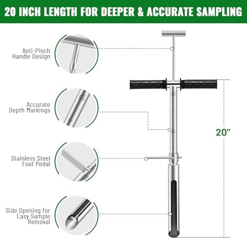 20 Inch Soil Sampler Probe, Stainless Steel Soil Core Sampling Tool with T-Handle, Heavy Duty Soil Probe for Lawn, Garden, Farm & Soil Testing - Image 4