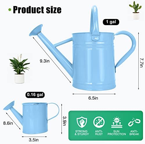 Metal Watering Can (1 Gallon) for Outdoor&Indoor Plants with Free Small Watering can for Kids, Plant Watering Can with Removable spout, Perfect for Garden Flower, Houseplants, (Light Blue) - Image 2