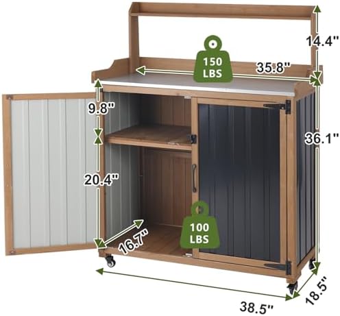 Ketive Rolling Potting Bench with Storage and Galvanized Metal Top - Image 5