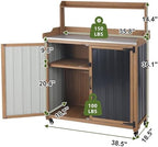Ketive Rolling Potting Bench with Storage and Galvanized Metal Top - Image 5
