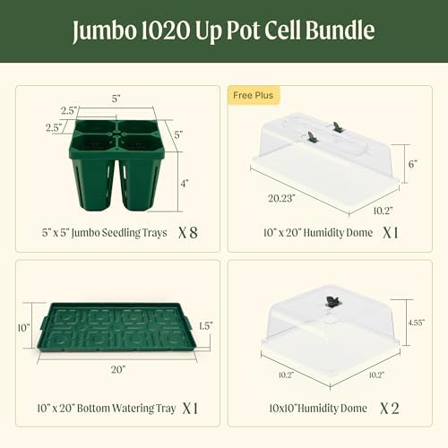 Vego garden Germination Bundle, 8Packs Jumbo Seedling Trays with Seedling Tray Lids and 10" x 20" Bottom Watering Trays Plus Seedling Humidily Dome - Image 2
