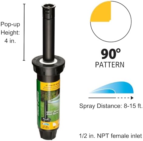 Rain Bird 1804DSQ4PK Professional Dual Spray Pop-Up Sprinkler, 90° Quarter Circle Pattern, 8' - 15' Spray Distance, 4" Pop-up Height, 4-Pack - Image 2