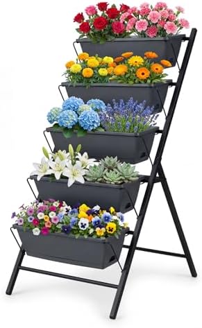 Giantex 5-Tier Vertical Garden Planter, Raised Garden Bed w/Drainage System & Removable Tray, Metal Frame Elevated Planter Boxes for Herb Vegetable Flower Grow, Outdoor Indoor Patio Balcony Backyard by Giantex