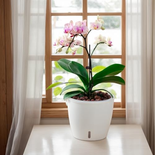 Self-Watering Pots for Indoor Plants, 8-Pack 6.7'' Self Watering Planter with Drainage Holes, Small African Violet Pots with Water Indicator, Clear Wick Pot, White - Image 4