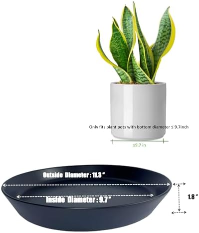Ceramic Plant Saucer Tray 9 10 11 Inch Black, 11.3" OD x9.7 ID x1.8 Deep| Round Sturdy Heavy Duty Glazed Bevel Planter Drip Flower pots with Catch Basin for Indoor Outdoor Plants - Image 2