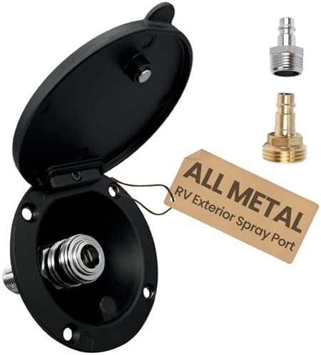 All-Metal RV Quick Connect Spray Port with G1/2" & GHT 3/4" Adapters, Exterior Water Hookup for Camper & Trailer, Stainless Steel Quick Connector, Magnetic Dustproof Cover, Rust & UV Resistant (Black) by Terapaton