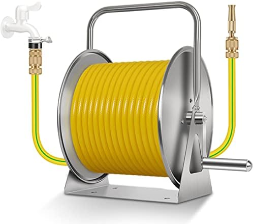 Wall/Floor Mount Hose Reel 1/2 Inch Garden Hose, Hose Butler Stainless Steel Water Hose Rack with spray gun and accessories, Portable Hose Stand Patio Hose Hanger, Hose Holder Storage Swivel Bracket by Doorhighpeak