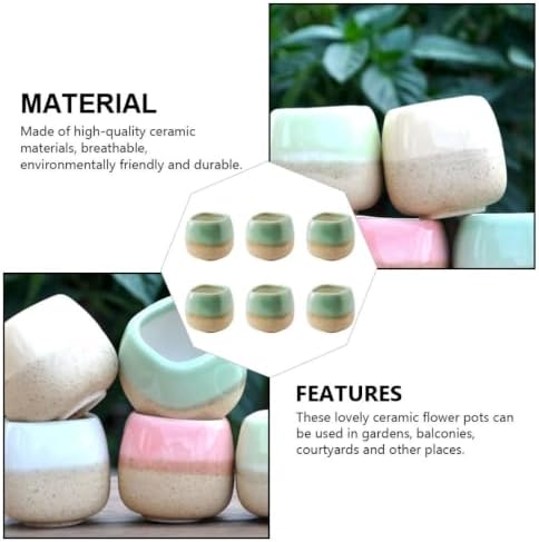 Abaodam 6pcs Mini Ceramic Flower Pot for Succulents and Bonsai, Light Green - Image 3