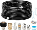 Sewer Jetter Kit for Pressure Washer, 50FT Drain Cleaning Hose with Corner Rotating and Button Nose Nozzles, 1/4" NPT Sewer Jet Nozzle Set with Spanner, Tape, Pins, 5800 PSI by Javneo