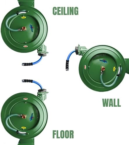 RMX BluSeal Auto Retractable Water Hose Reel with Hot & Cold Water Rubber Garden Hose, Spray Nozzle - Ultra Light, Super Strong with 6' Lead-in Hose (5/8” x 50’ Green) - Image 5