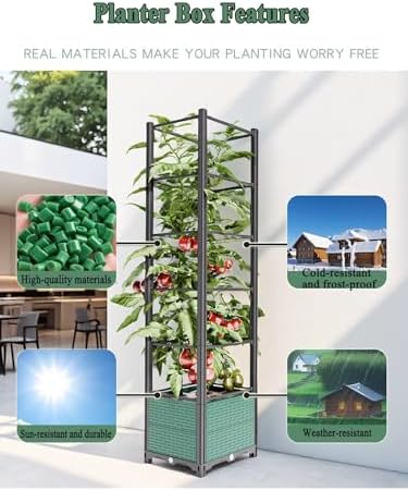Raised Garden Bed Outdoor, with Trellis, Planter Boxes for Planting Vegetables, Flowers, Herbs, Tomato - Rust-Resistant Elevated Garden Beds Kit(Gray,50x40x177cm) - Image 4
