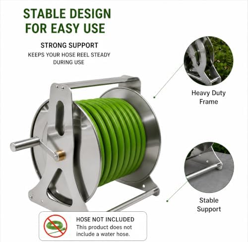 Stainless Steel Hose Reel Cart, 164ft Wall Mount, Crank - Image 6