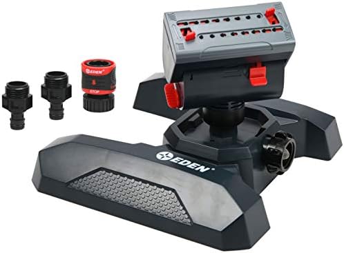 Eden 94125 Adjustable 4-Way Mini Turbo Oscillating Sprinkler W/Quick Connect Starter Set, 16 Nozzle, Covers up to 4,069 sq. ft. Heavy Weight Base by EDEN