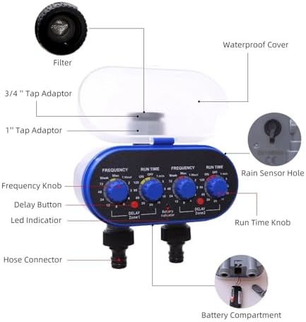 NURII Ball Valve Electronic Two Outlet Four Dials Water Timer, with Rain Sensor Hole Garden Irrigation System for Garden, Yard - Image 4