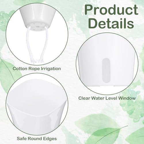 18 Pcs Self Watering Pots 3 Sizes Plastic Self Watering Planters Small Flower Plant Pot with Inner White Pot for Indoor House Plants, Flower (3", 4", 5") - Image 3