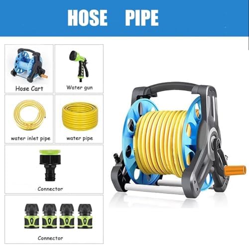 Portable 1/2 Inch Garden Hose Reel Cart With PVC Hose, ABS & Metal Frame, Adjustable Spray Nozzle For Lawn & Car Wash(Yellow,15m) - Image 4
