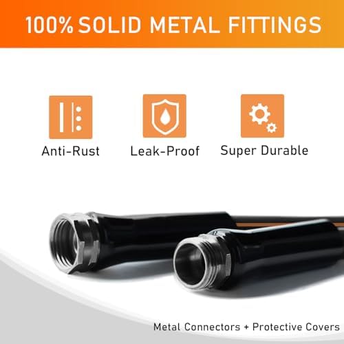 Garden-Hose 200ft x 5/8 in Heavy Duty, Flexible and Lightweight Water Hose, Burst 600 psi, Kink-less Hybrid Rubber Hose for Backyard, 3/4'' Solid Metal Fittings for All Your Watering Need - Image 5