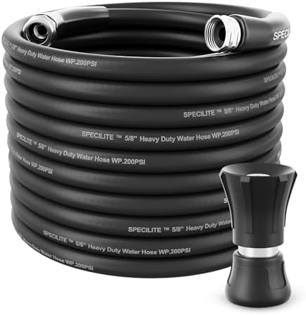 SPECILITE 5/8" Garden Rubber Hose 100 ft with High Flow Nozzle by SPECILITE