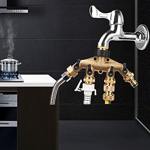 4 Way Heavy Duty Brass Garden Hose Splitter, 3/4 Garden Connector Water Hose Spigot Splitter Water Manifold with Valves - Image 6